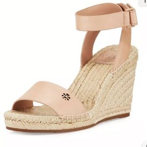 Tory Burch Espadrille Wedge Heel Sandals Natural Nude Size 7 Leather Bima 2